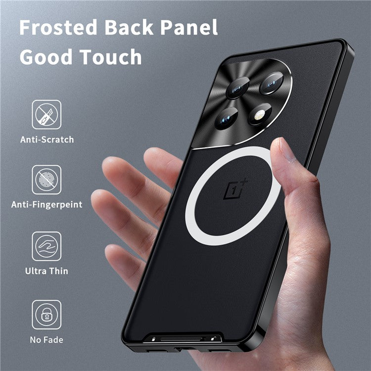 For OnePlus 11 5G Magnetic Phone Case Electroplating Metal Edge Matte Phone Cover with Lens Protection - Black