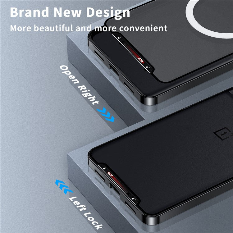 For OnePlus 11 5G Magnetic Phone Case Electroplating Metal Edge Matte Phone Cover with Lens Protection - Black