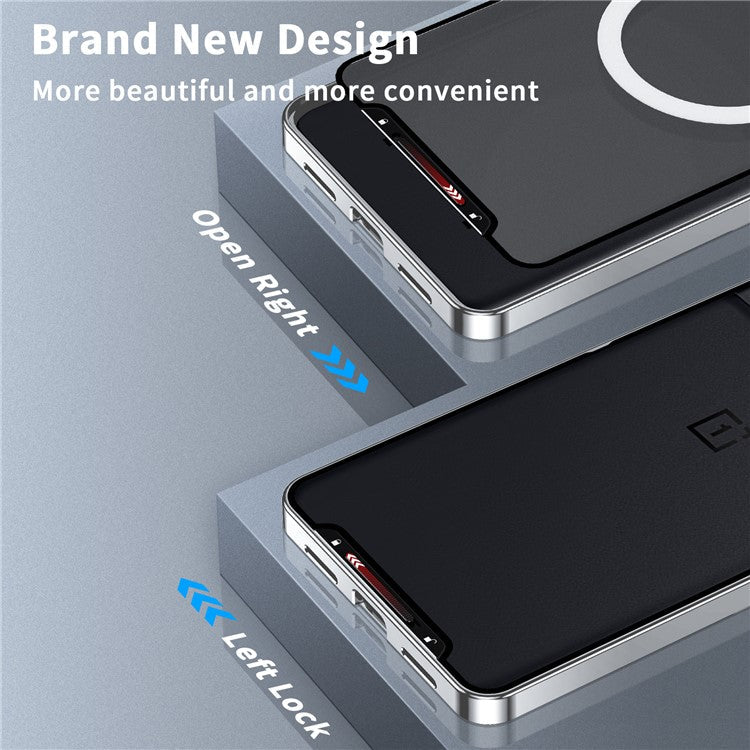For OnePlus 11 5G Magnetic Phone Case Electroplating Metal Edge Matte Phone Cover with Lens Protection - Silver