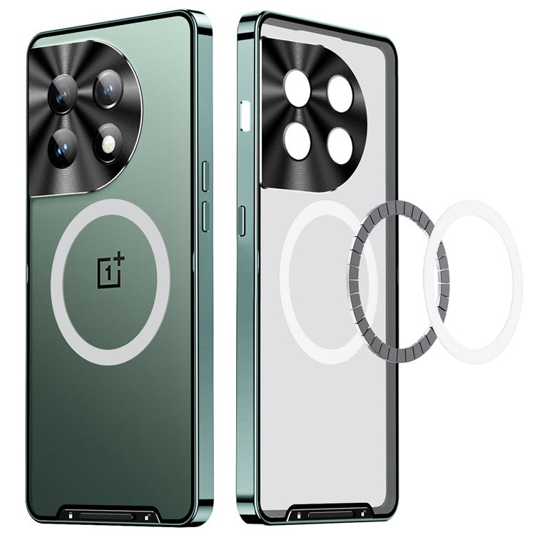 For OnePlus 11 5G Magnetic Phone Case Electroplating Metal Edge Matte Phone Cover with Lens Protection - Green