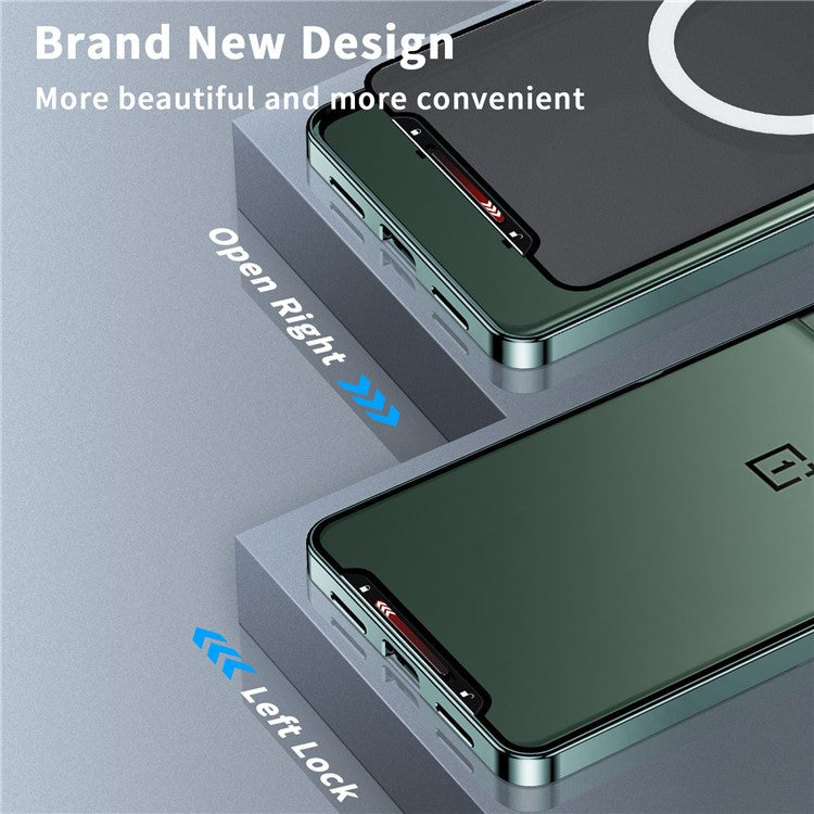 For OnePlus 11 5G Magnetic Phone Case Electroplating Metal Edge Matte Phone Cover with Lens Protection - Green