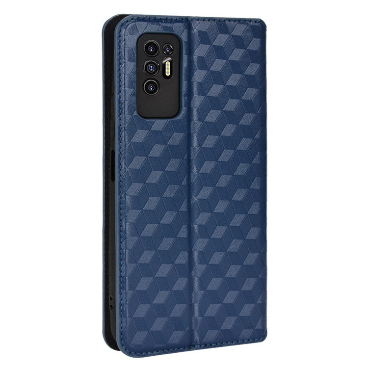 For TECNO Pova 2 LE7 Rhombus Imprinted Shockproof Leather Case Stand Wallet Phone Cover - Blue