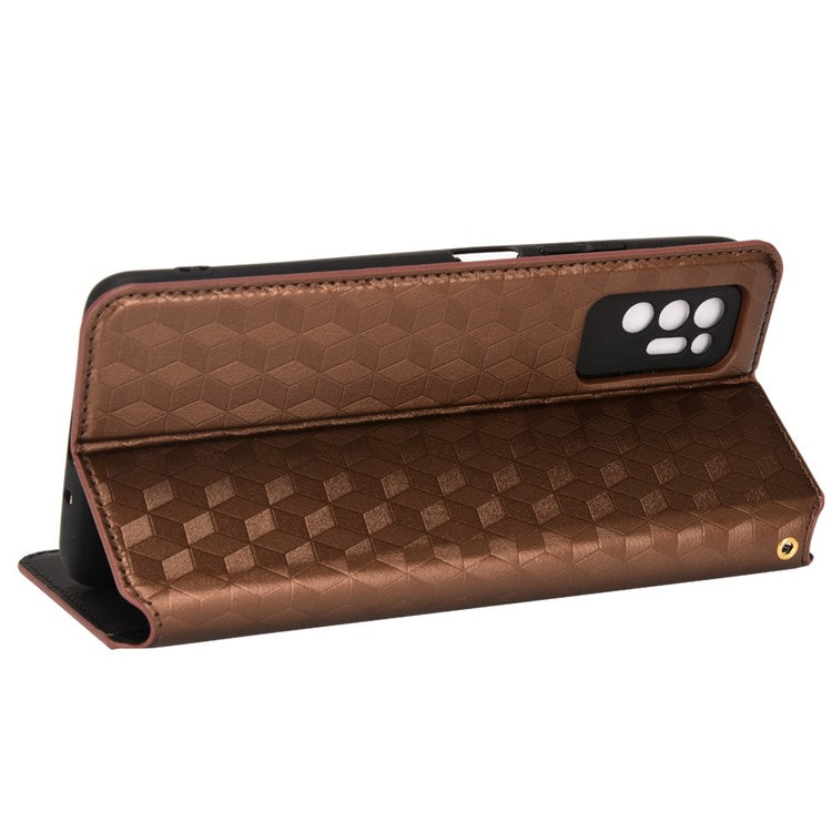 For TECNO Pova 2 LE7 Rhombus Imprinted Shockproof Leather Case Stand Wallet Phone Cover - Brown
