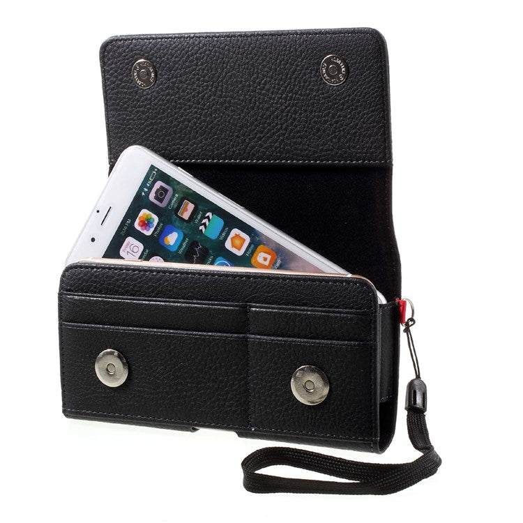 Litchi Leather Holster Cover Dual-layer Coin/Card Slots Pouch for iPhone 8 Plus / Samsung S9+, Size: 160 x 83 x 10mm