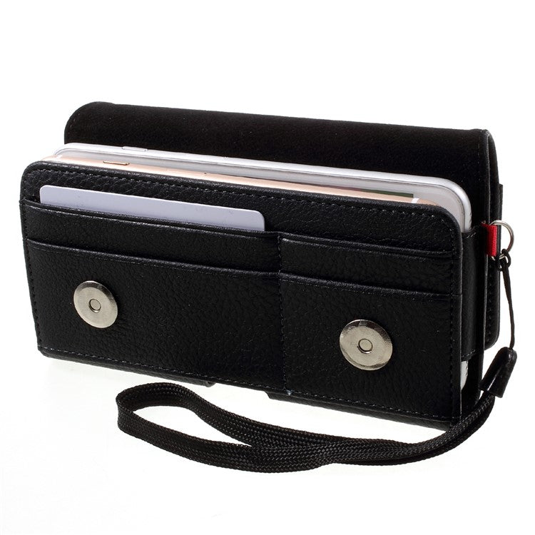 Litchi Leather Holster Cover Dual-layer Coin/Card Slots Pouch for iPhone 8 Plus / Samsung S9+, Size: 160 x 83 x 10mm
