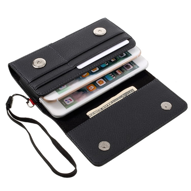 Litchi Leather Holster Cover Dual-layer Coin/Card Slots Pouch for iPhone 8 Plus / Samsung S9+, Size: 160 x 83 x 10mm