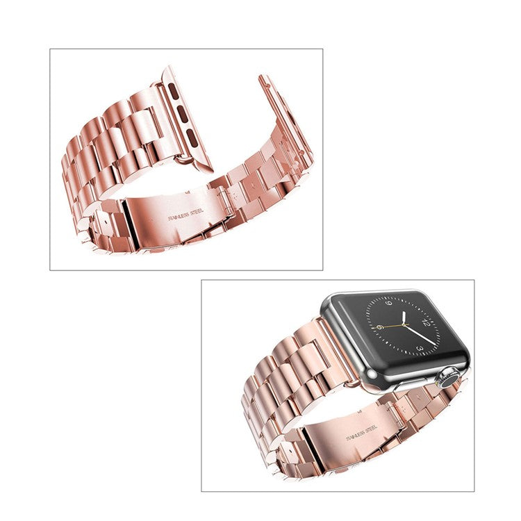 XINCUCO Three Bead Series Stainless Steel Watchband for Apple Watch Series 10 42mm / 9 8 7 41mm / SE (2023) SE (2022) SE 6 5 4 40mm / 3 2 1 38mm - Rose
