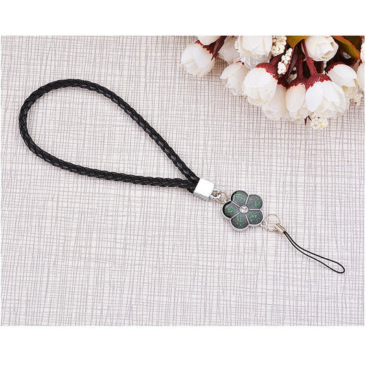 Pretty Flower Short Nylon Woven Durable Wrist Lanyard Hand Strap for Smartphones, Cameras etc. - Black