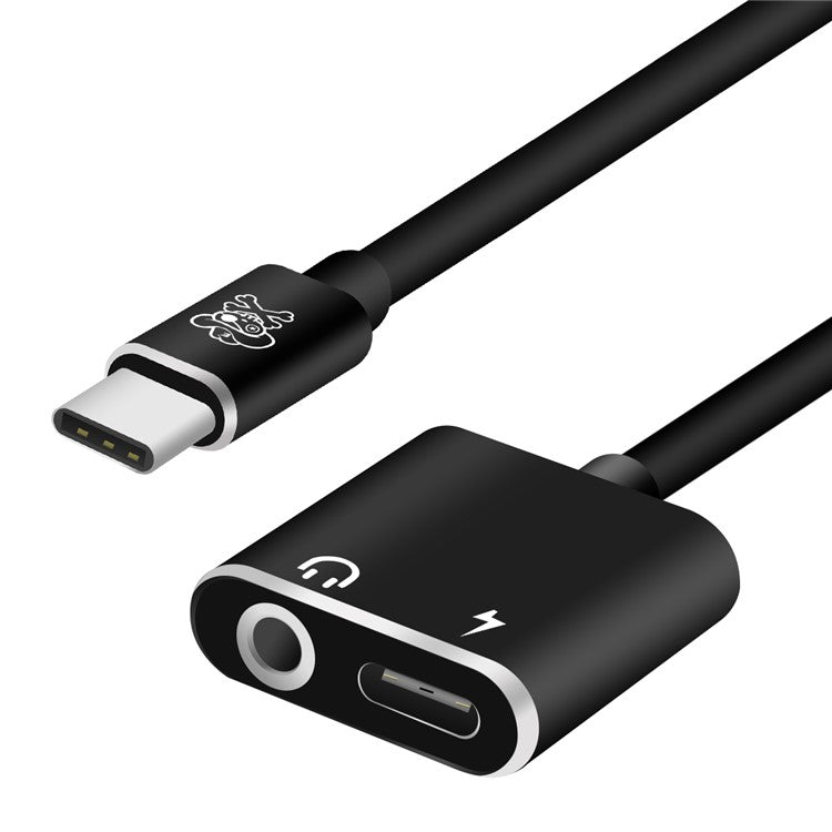 HAT PRINCE USB Type-C to 3.5mm Jack Aux Audio + Type-C Female Charging Port Cable Adapter - Black