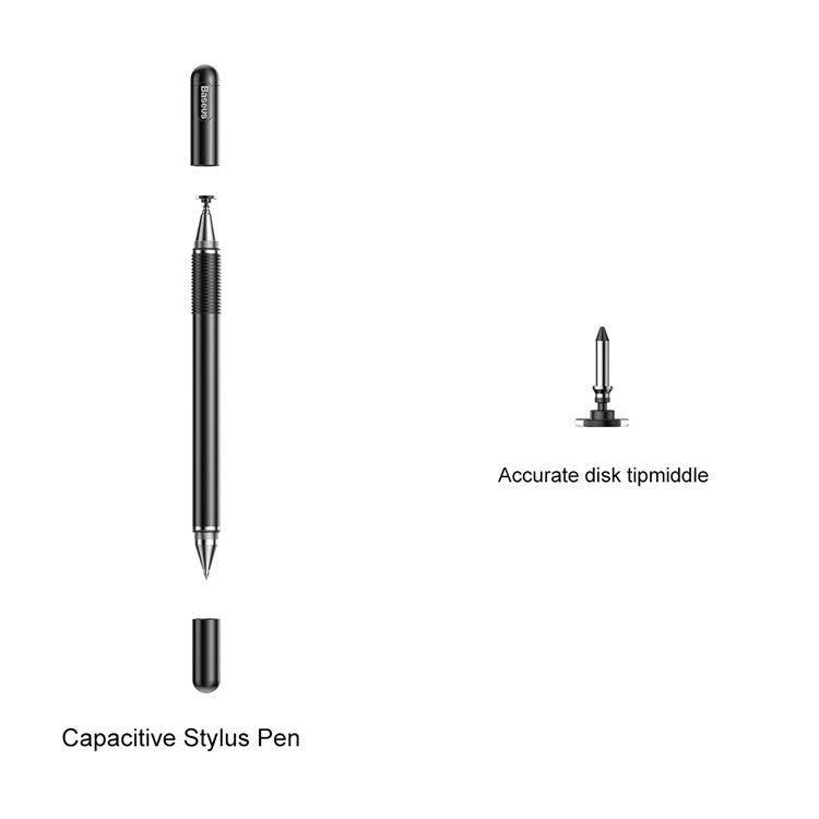 BASEUS 2-in-1 Capacitive Stylus Pen Touch Screen Pencil for Drawing Writing Gaming Compatible with Mobile Phones / Tablets - Black