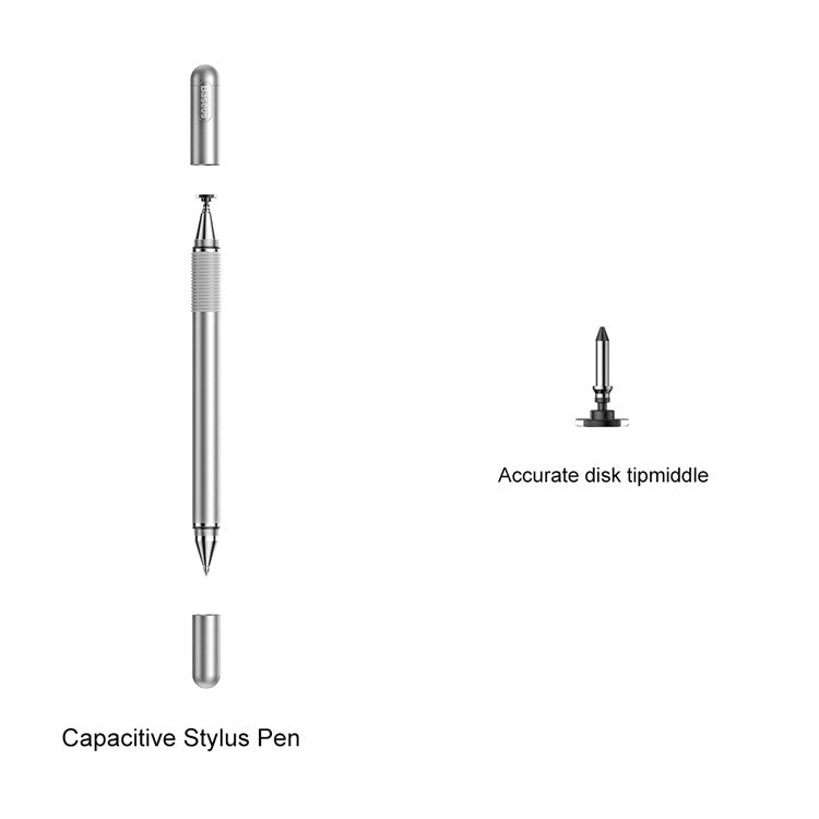 BASEUS 2-in-1 Capacitive Stylus Pen Touch Screen Pencil for Drawing Writing Gaming Compatible with Mobile Phones / Tablets - Silver