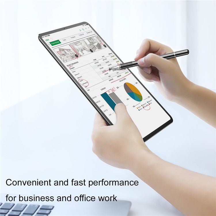 BASEUS 2-in-1 Capacitive Stylus Pen Touch Screen Pencil for Drawing Writing Gaming Compatible with Mobile Phones / Tablets - Silver