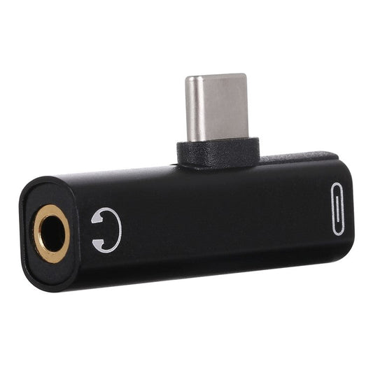 2 in 1 Type-C Male Head to Type-C Female Head 3.5mm Jack Charging Listening Adapter - Black