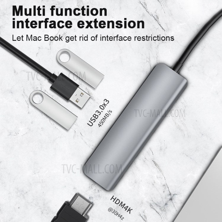 2008N 5-in-1 Multifunction Type-C to Hub Adapter with USB 3.0 TF SD Card Reader Port