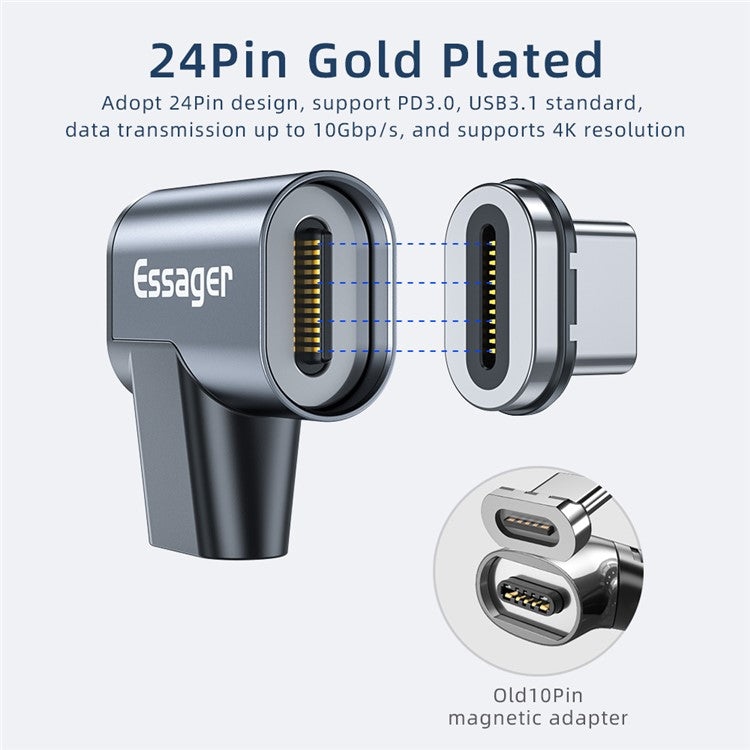 ESSAGER EZJCX-KTZ0G 24-Pin Magnetic Type-C OTG Adapter USB-C 3.1 Fast Charging Data Converter 10Gbs Data Sync Connector