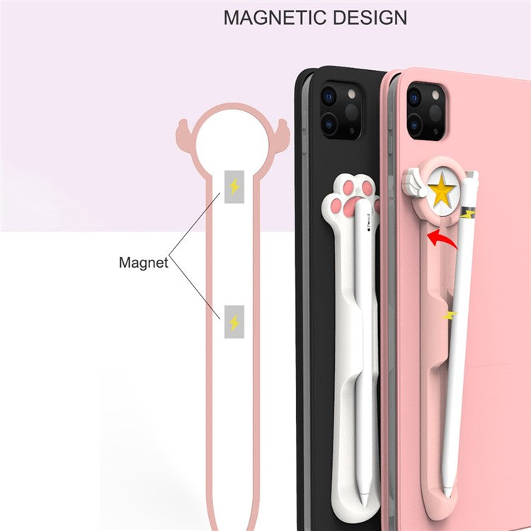 Love Mei Magnetic Attach Design Strong Adhesive Liquid Silicone Pencil Holder Sticker for Apple Pencil 1st / 2nd Generation - White Cat's Paw