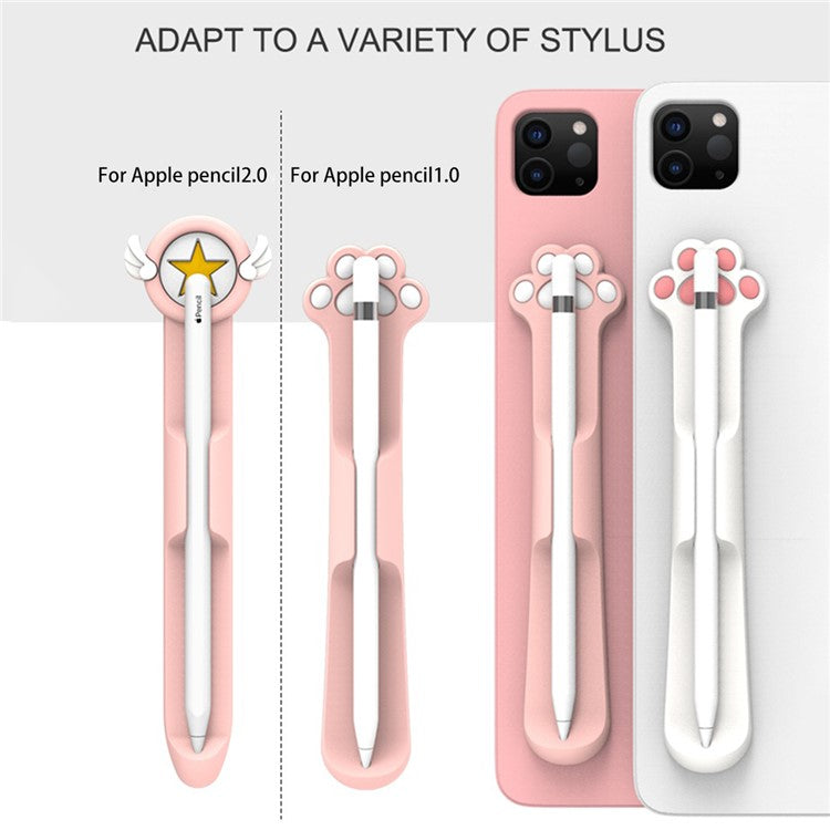 Love Mei Magnetic Attach Design Strong Adhesive Liquid Silicone Pencil Holder Sticker for Apple Pencil 1st / 2nd Generation - White Cat's Paw