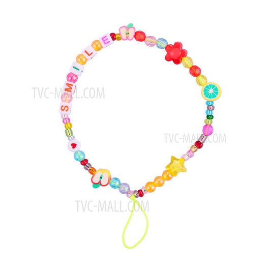 Fruit Letter Polymer Clay Beads Chain Cell Phone Lanyard Colorful Beaded Mobile Phone Strap Telephone Charm - B16-0102