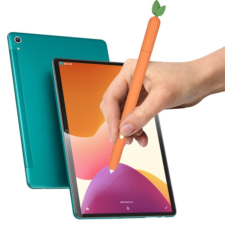 For Samsung Galaxy Tab S7 T870 Silicone Stylus Pen Holder Vegetables Style Anti-Slip Sleeve Skin Pocket Cover - Red