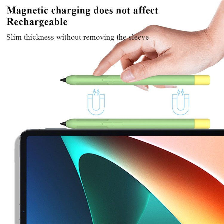 For Xiaomi Inspired Stylus Anti-Slip Case Liquid Silicone Holder Sleeve Skin Cover with Pen Cap - Green