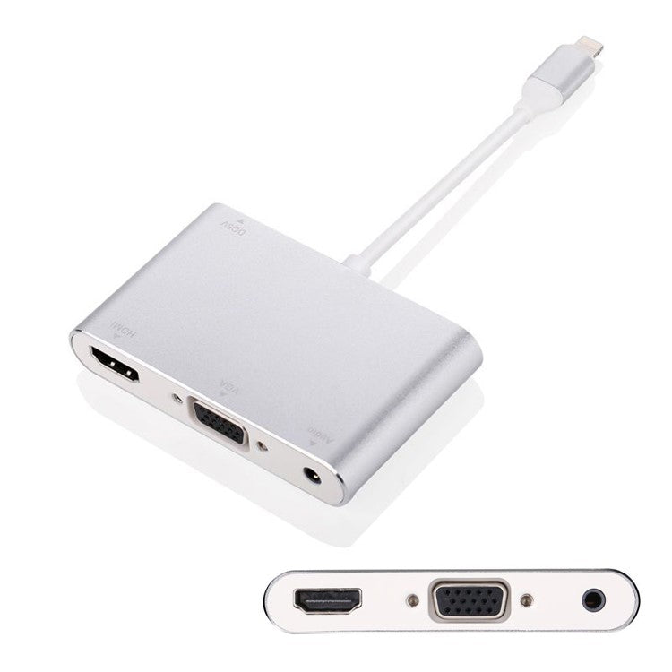 Lightning 8 Pin Male to HDMI + VGA + Audio Female Cable Adapter for iPhone X / 8P / 8 / 7 /7 Plus Etc. - White