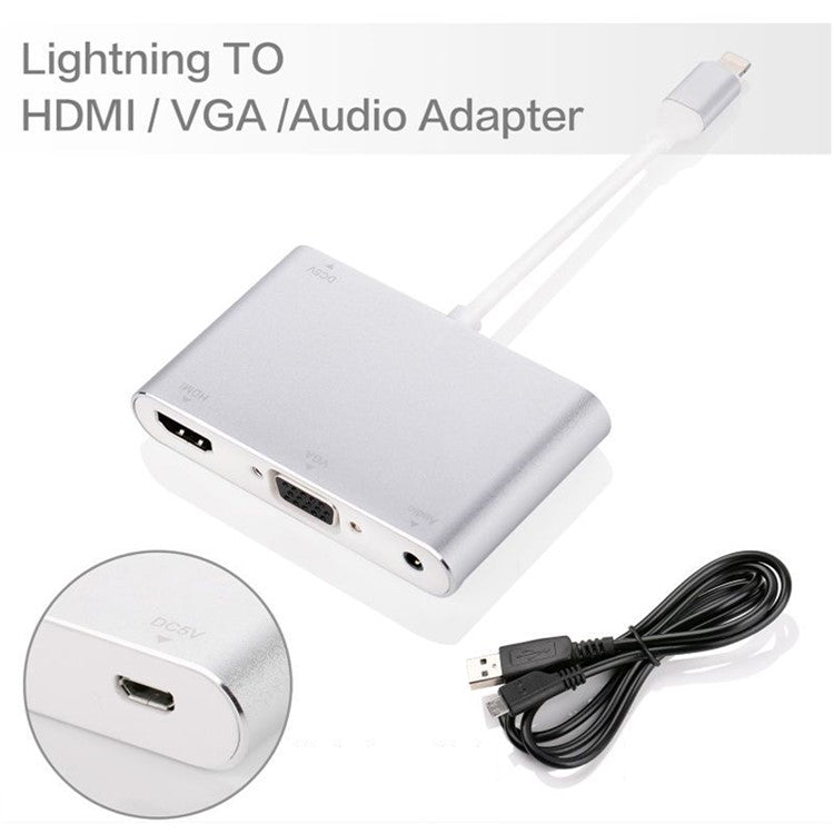 Lightning 8 Pin Male to HDMI + VGA + Audio Female Cable Adapter for iPhone X / 8P / 8 / 7 /7 Plus Etc. - White
