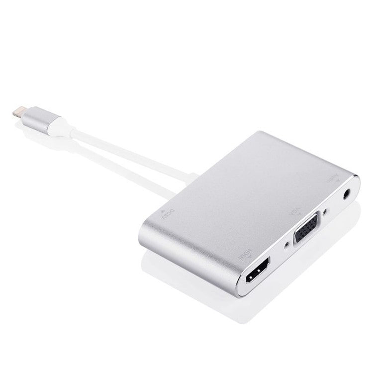 Lightning 8 Pin Male to HDMI + VGA + Audio Female Cable Adapter for iPhone X / 8P / 8 / 7 /7 Plus Etc. - White