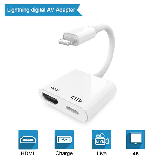 Lightning 8pin Male to HDMI Female + 8pin Female Lightning Digital AV Adapter for iPhone 13/12/11/8/7 - White