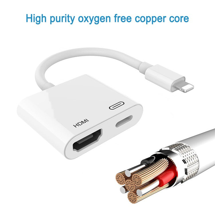 Lightning 8pin Male to HDMI Female + 8pin Female Lightning Digital AV Adapter for iPhone 13/12/11/8/7 - White