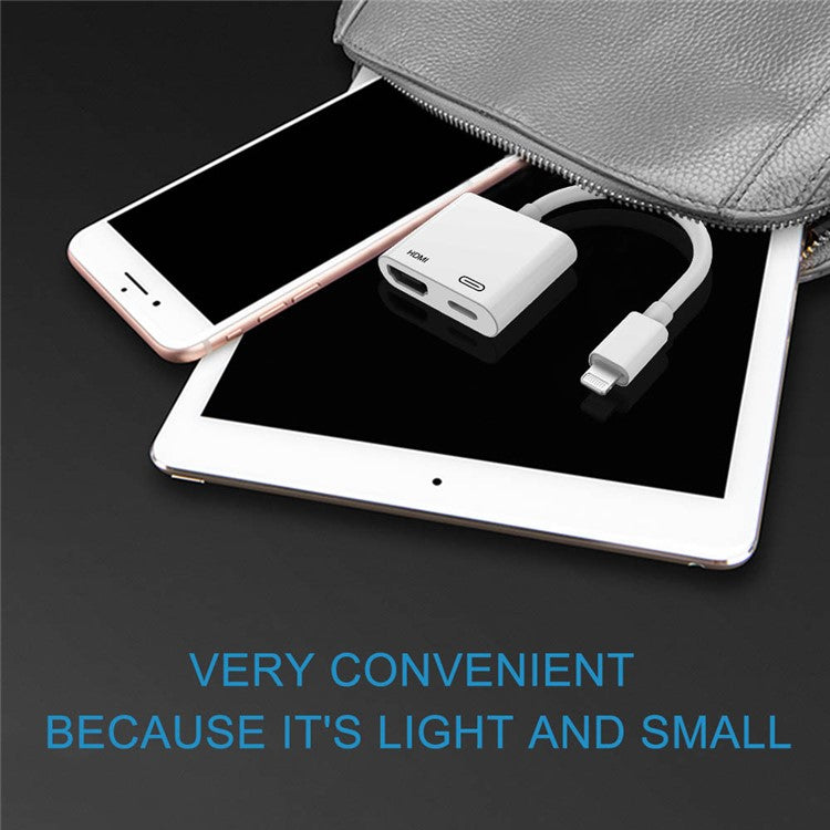 Lightning 8pin Male to HDMI Female + 8pin Female Lightning Digital AV Adapter for iPhone 13/12/11/8/7 - White