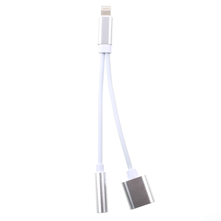 2 in 1 Lightning Converter Cable with 3.5mm Audio Jack and Charge Port for iPhone 8/8 Plus/7/7 Plus - Silver Color / White Cable