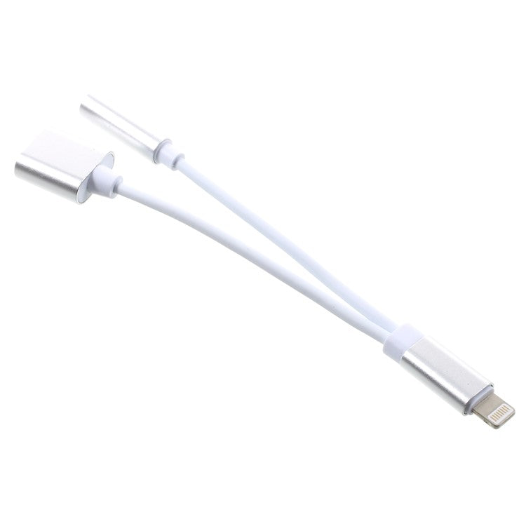 2 in 1 Lightning Converter Cable with 3.5mm Audio Jack and Charge Port for iPhone 8/8 Plus/7/7 Plus - Silver Color / White Cable