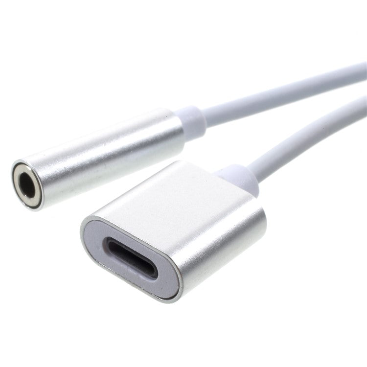 2 in 1 Lightning Converter Cable with 3.5mm Audio Jack and Charge Port for iPhone 8/8 Plus/7/7 Plus - Silver Color / White Cable