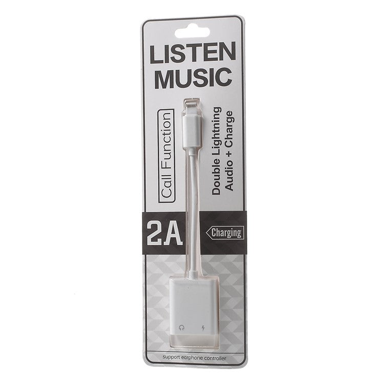 Dual Lightning Headphone Audio and Charge Adapter for iPhone 8/8 Plus/7 / 7 Plus, Support iOS 11.0 - White