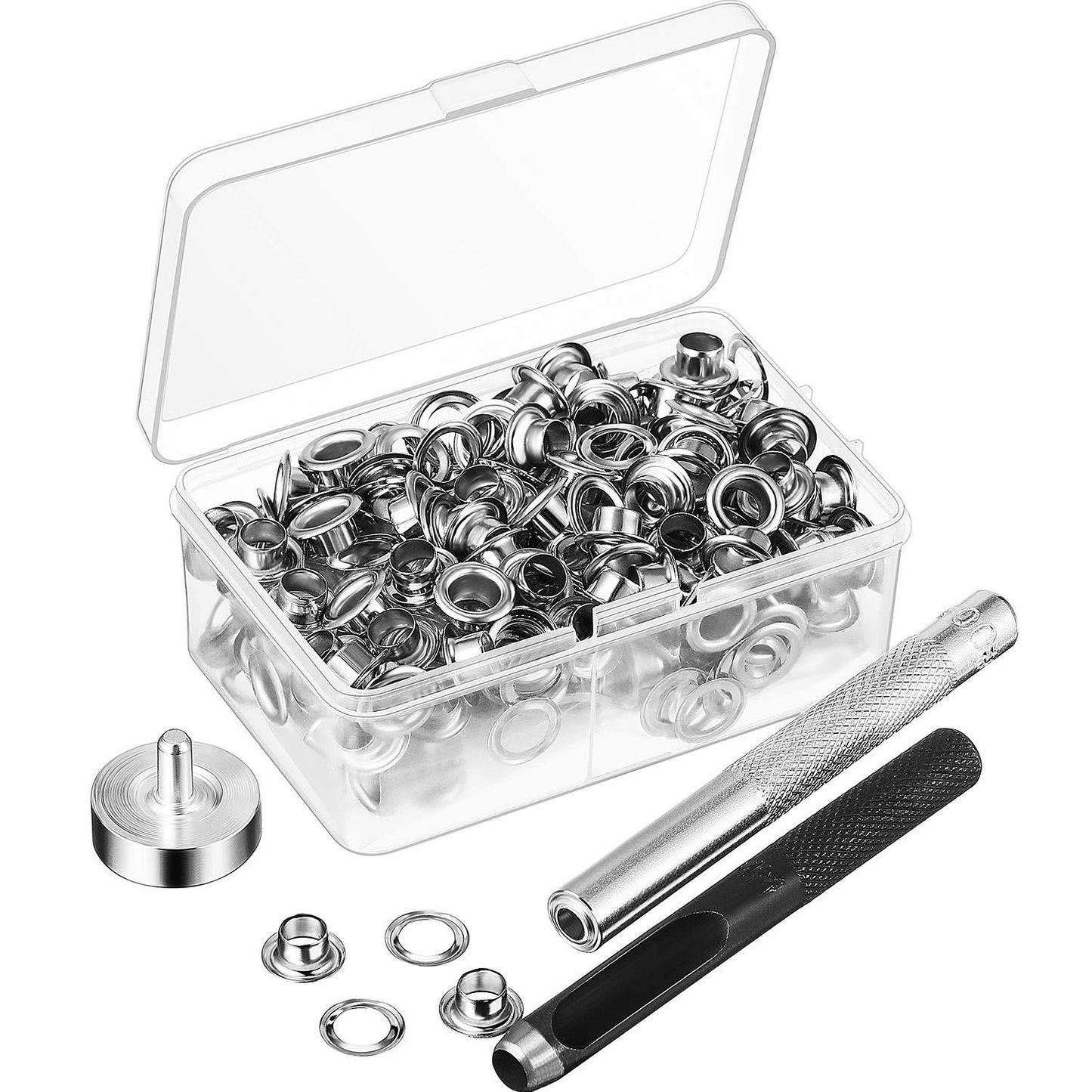 6mm 100 Sets Clothes Grommets Eyelets with 3 Pieces Tools Kit for Craft Making Decoration