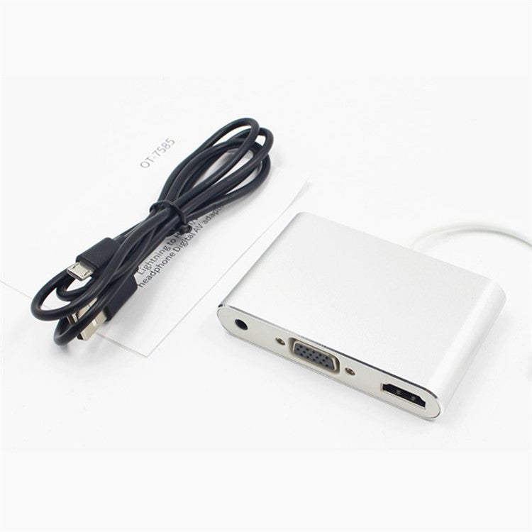 Lightning 8pin to HDMI + VGA + Audio + Micro USB Power Port Adapter Converter with USB Cable for iPhone/iPad