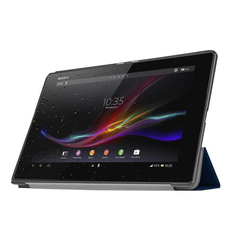 Custer Texture Leather Case Cover with Tri-fold Stand Cover for Sony Xperia Z4 Tablet - Dark Blue