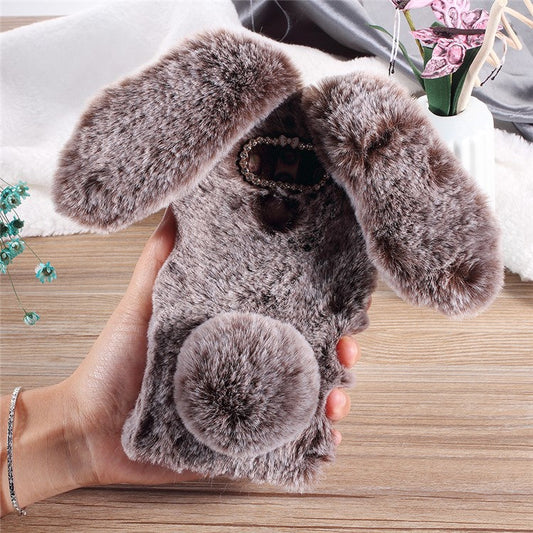 Rabbit Shape Fluffy Fur Coated Rhinestone TPU Protective Case for Huawei Mate 10 Pro - Coffee