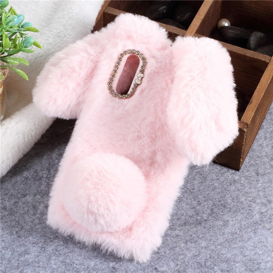 Rabbit Shape Fluffy Fur Coated Rhinestone TPU Protective Mobile Shell for Huawei P20 - Pink