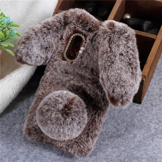 Rabbit Shape Fluffy Fur Coated Rhinestone TPU Back Phone Case for Huawei P20 - Brown