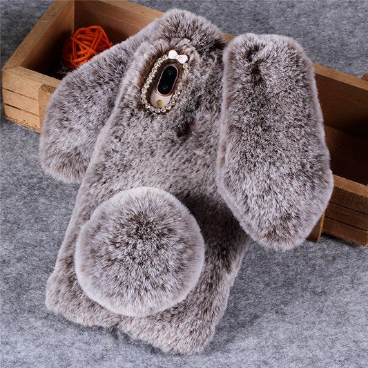 For Huawei P20 Lite / Nova 3e (China) Rabbit Shape Fluffy Fur Coated Rhinestone TPU Protective Back Cover - Brown