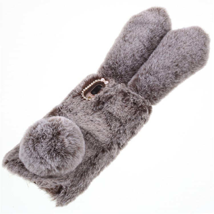 For Huawei P20 Lite / Nova 3e (China) Rabbit Shape Fluffy Fur Coated Rhinestone TPU Protective Back Cover - Brown