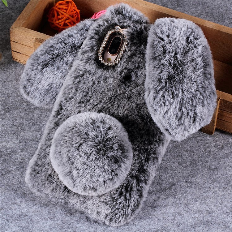 For Huawei P20 Lite / Nova 3e (China) Rabbit Shape Fluffy Fur Coated Rhinestone TPU Protective Mobile Shell - Dark Grey