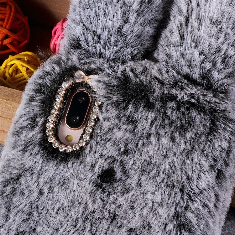 For Huawei P20 Lite / Nova 3e (China) Rabbit Shape Fluffy Fur Coated Rhinestone TPU Protective Mobile Shell - Dark Grey
