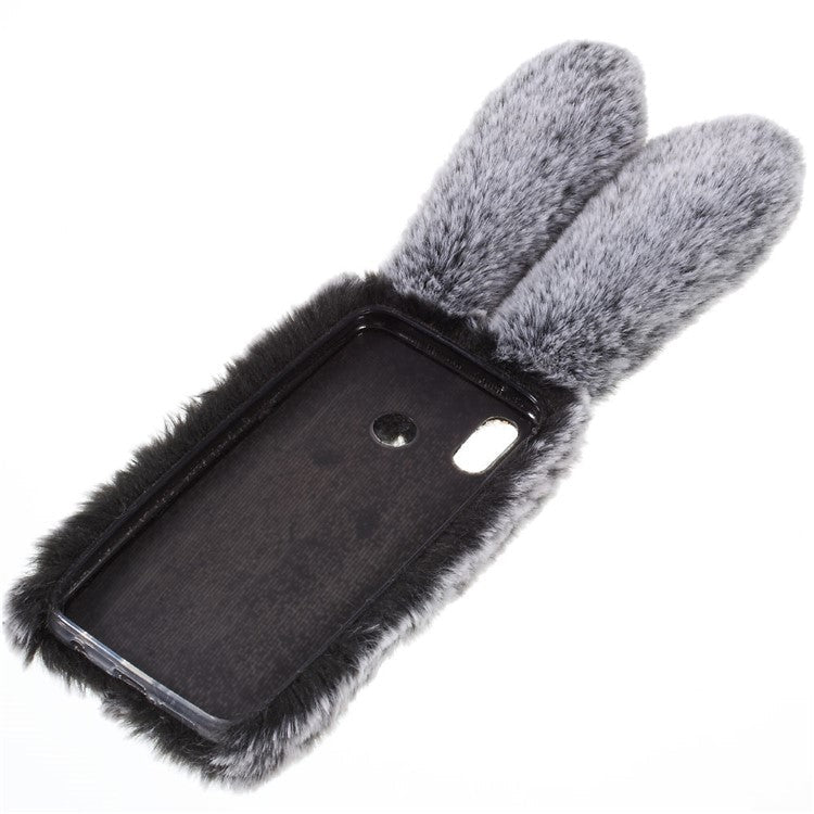 For Huawei P20 Lite / Nova 3e (China) Rabbit Shape Fluffy Fur Coated Rhinestone TPU Protective Mobile Shell - Dark Grey