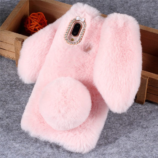 Rabbit Shape Fluffy Fur Coated Rhinestone TPU Cellphone Shell for Huawei P20 Lite / Nova 3e (China) - Pink