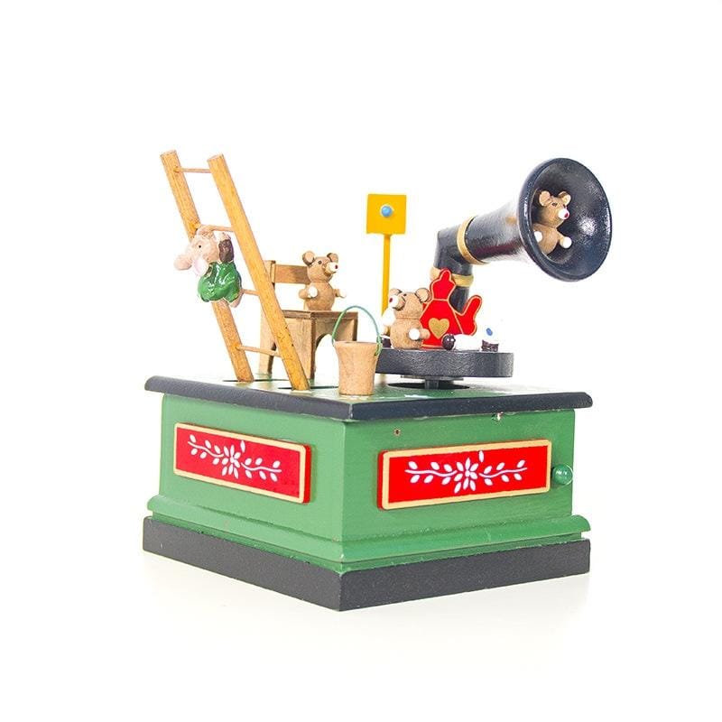 2 PCS Christmas Wooden Painted Music Box Cartoon Radio Shape Music Box Decoration (Green)