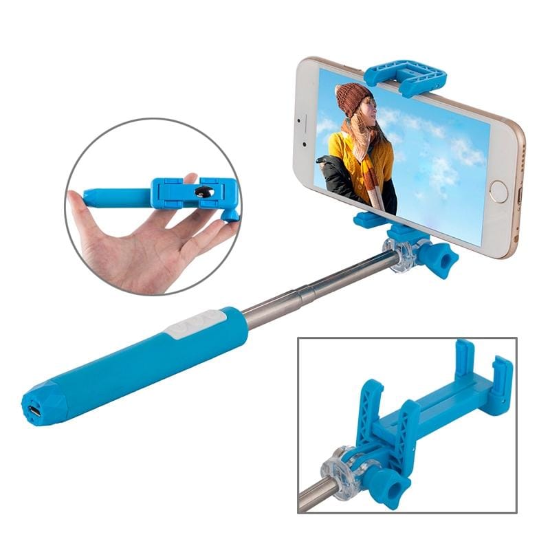 Portable RK-Mini2 Bluetooth Wireless Selfie Stick Monopod Folding Extendable Pocket Handheld Holder for iOS & Android Phone, Folded Length: 13.4cm, Max Extension Length: 73.0cm, Bluetooth Distance: 10m (Blue)