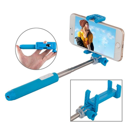 Portable RK-Mini2 Bluetooth Wireless Selfie Stick Monopod Folding Extendable Pocket Handheld Holder for iOS & Android Phone, Folded Length: 13.4cm, Max Extension Length: 73.0cm, Bluetooth Distance: 10m (Blue)
