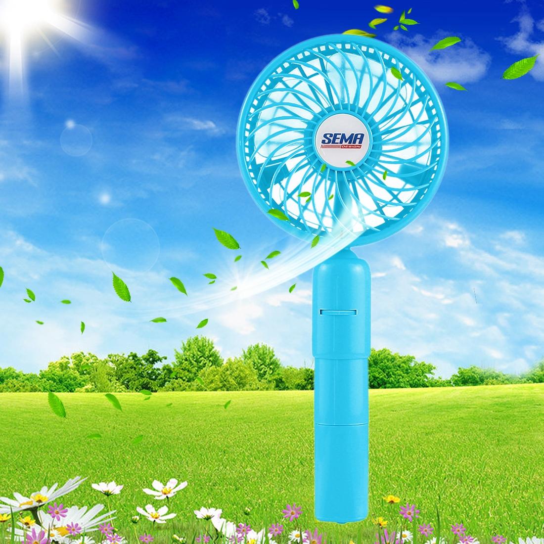 SEMA 360 Degree Rotate Handheld Rechargeable Mini Battery Fan with Charger Function & Lanyard (Blue)